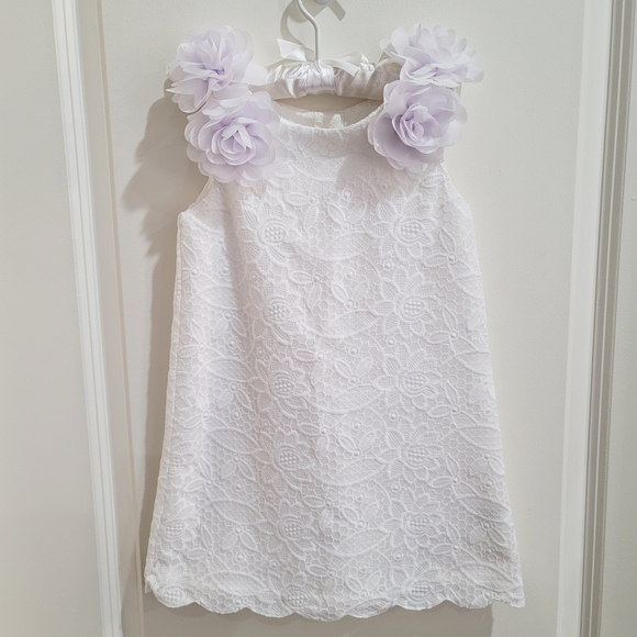 Janie and Jack Other - JANIE & JACK | White Formal Adorable Shift Dress Chiffon Floral Shoulders Sz 4
